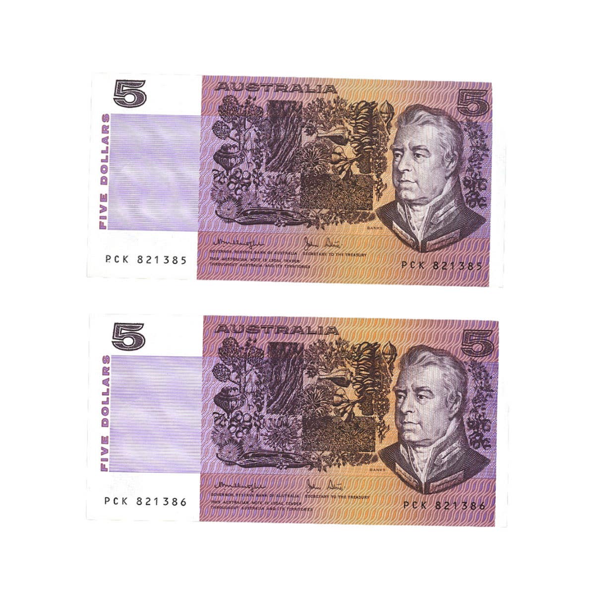 1979 R207 $5 Knight/Stone Banknote Consecutive Pair Uncirculated