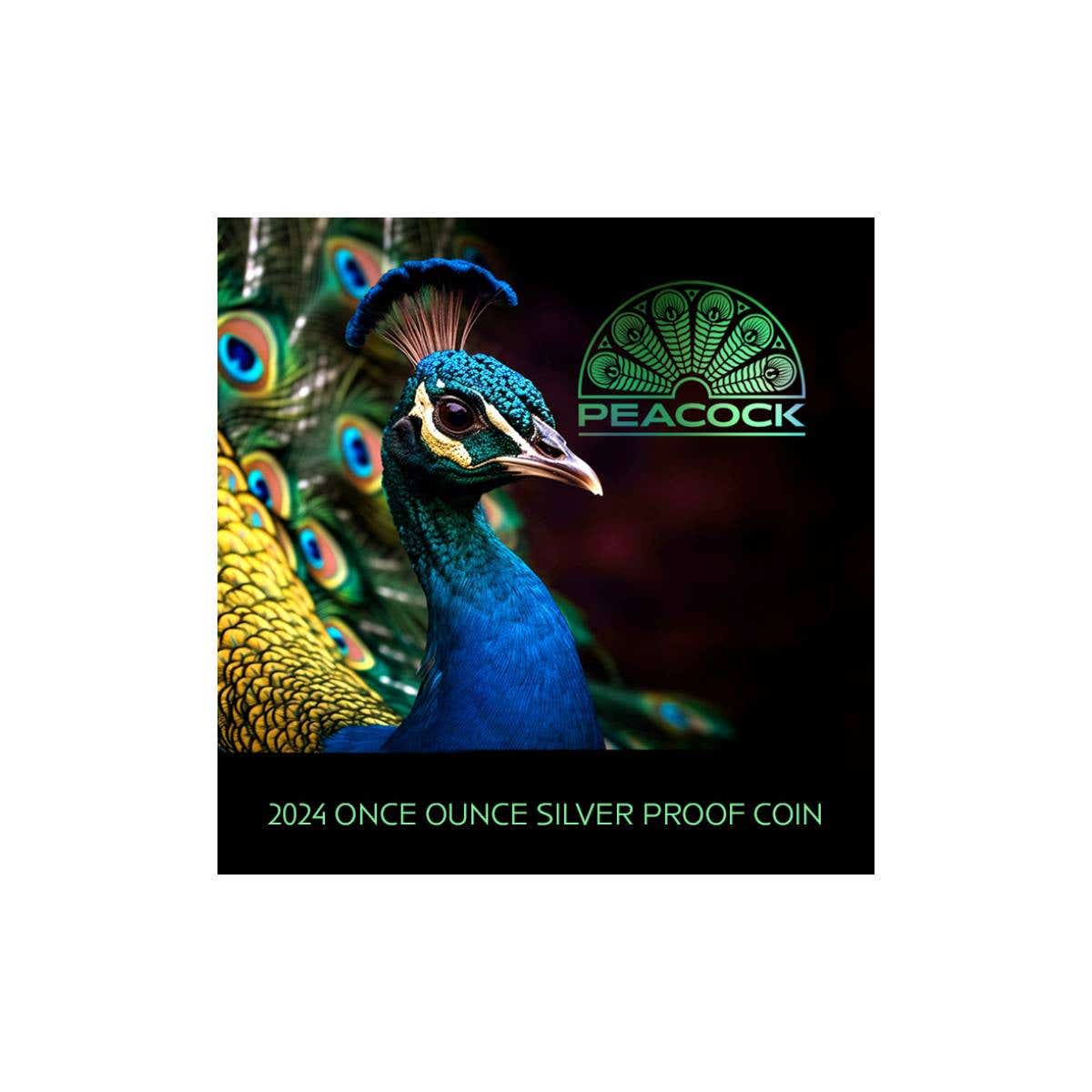 Peacock 2024 $1 Gold-plated 1oz Silver Proof Coin