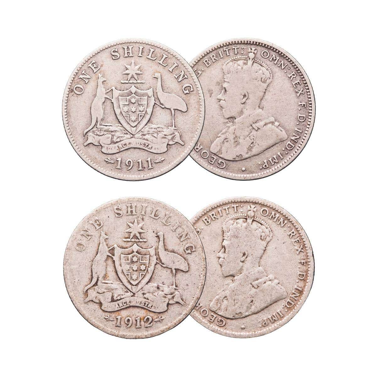 1911 & 1912 Shilling Pair Good-Very Good
