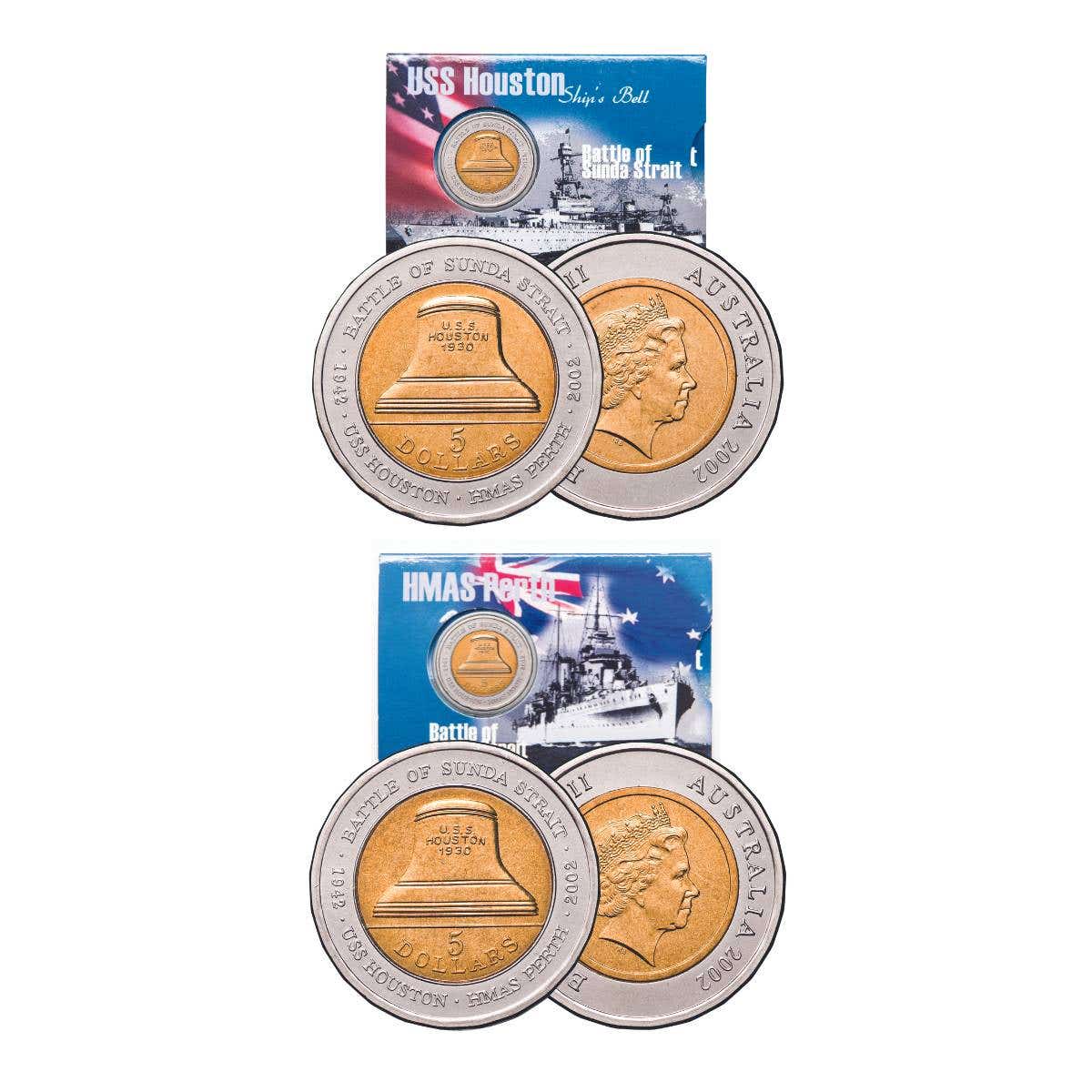 Australia 2002 $5 Battle of Sunda Strait Aluminium-Bronze Uncirculated Coin Pair
