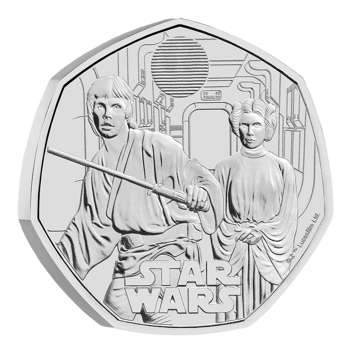 Star Wars Luke Skywalker and Princess Leia 2023 UK 50p Brilliant Uncirculated Coin