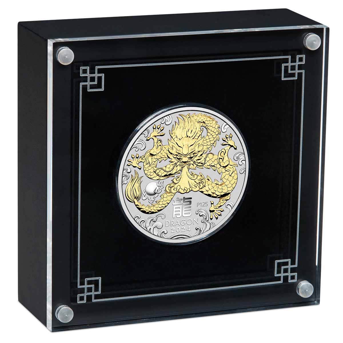 Year of the Dragon 2024 $1 1oz Silver Gilded Coin
