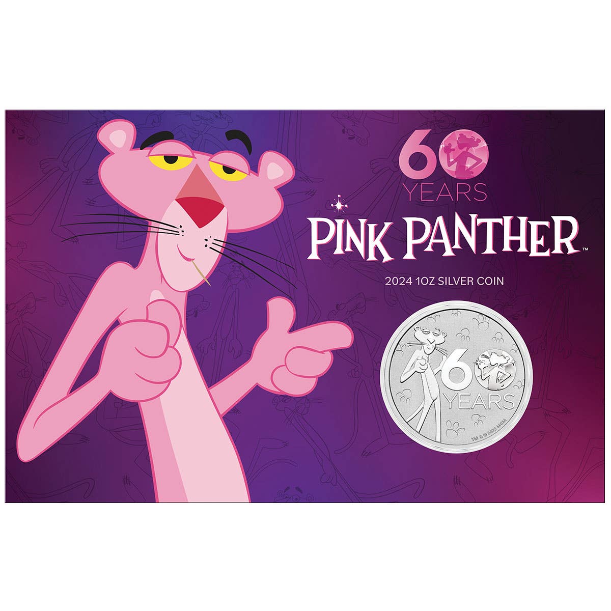 ツバル ピンクパンサー 60周年記念銀貨 2024年 MGM  1oz純銀 Pink Panther 60th Anniversary 2024 $1 1oz Silver Brilliant