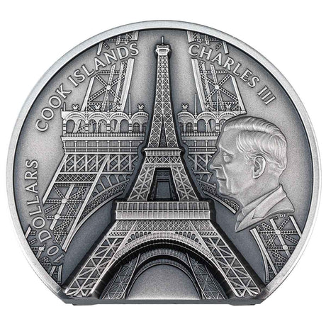 Eiffel Tower 2024 $10 Ultra High Relief 2oz Silver Antique Coin