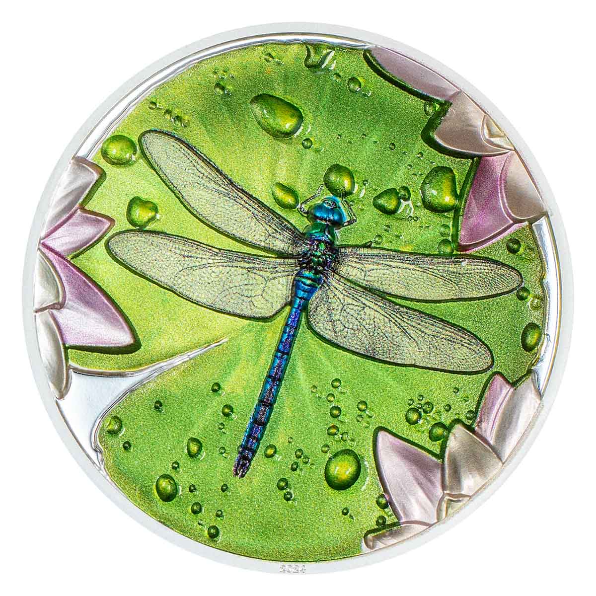 Dragon Fly Lily Pad 2024 $5 Ultra High Relief 1oz Silver Proof Coin