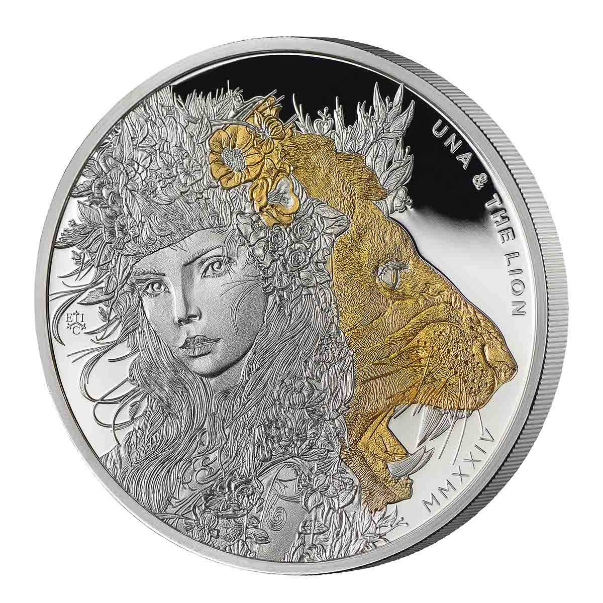 Una & the Lion 2024 £1 Gold-plated 1oz Silver Proof Coin