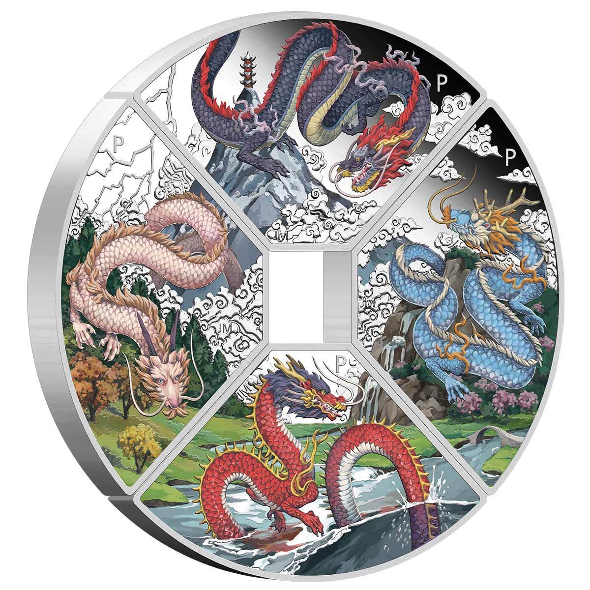 Year of the Dragon Quadrant 2024 $1 1oz Coloured Silver Proof Four-Coin Set