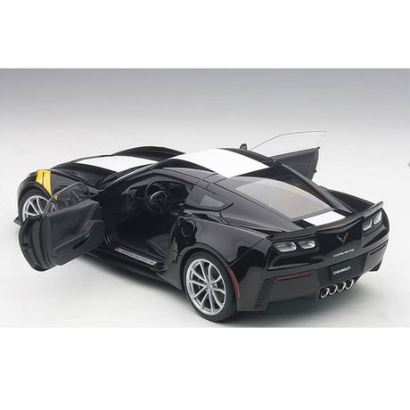 CHEVROLET CORVETTE GRAND SPORT (BLACK/WHITE STRIPES/YELLOW FENDER HASH MARKS) - 1:18 Scale Composite Model Car