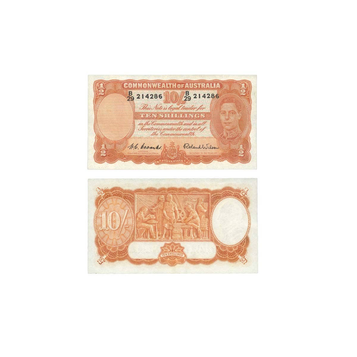 1952 10/- R15 Coombs/Wilson Banknote Uncirculated