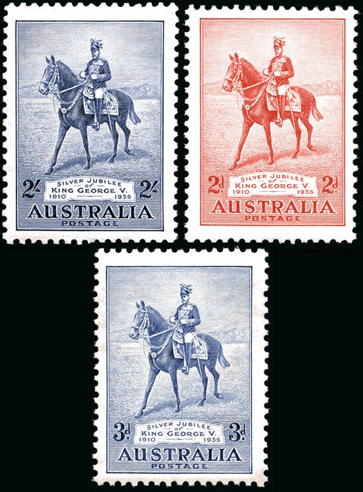 Australia King George V Jubilee 1935 Mint Unhinged Stamp Trio