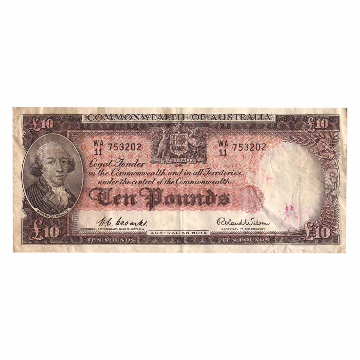 £10 R62 Coombs/Wilson Queen Elizabeth II Comm Banknote Fine - Very Fine