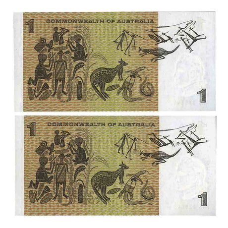 Australia 1968 $1 R72 Coombs/Randall Uncirculated Banknote Consecutive Pair