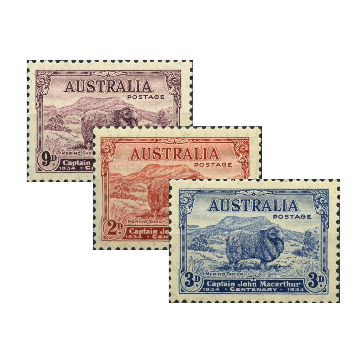 1934 Macarthur Stamp Trio MUH