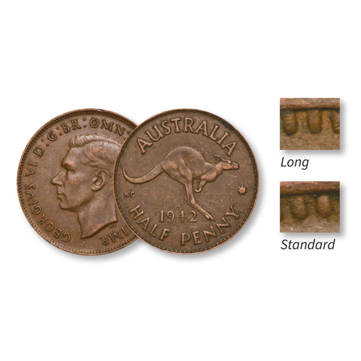 1942I Halfpenny Long Denticles & Standard Type Pair Fine