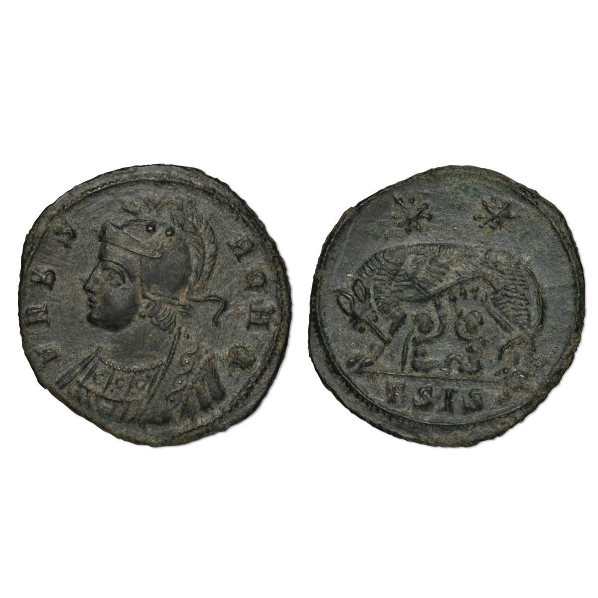 Ancient Rome Constantine Follis circa 330AD Wolf & Twins good Very Fine