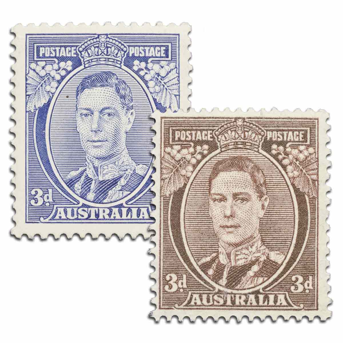 1937-41 3d Blue & Brown George VI pair MUH