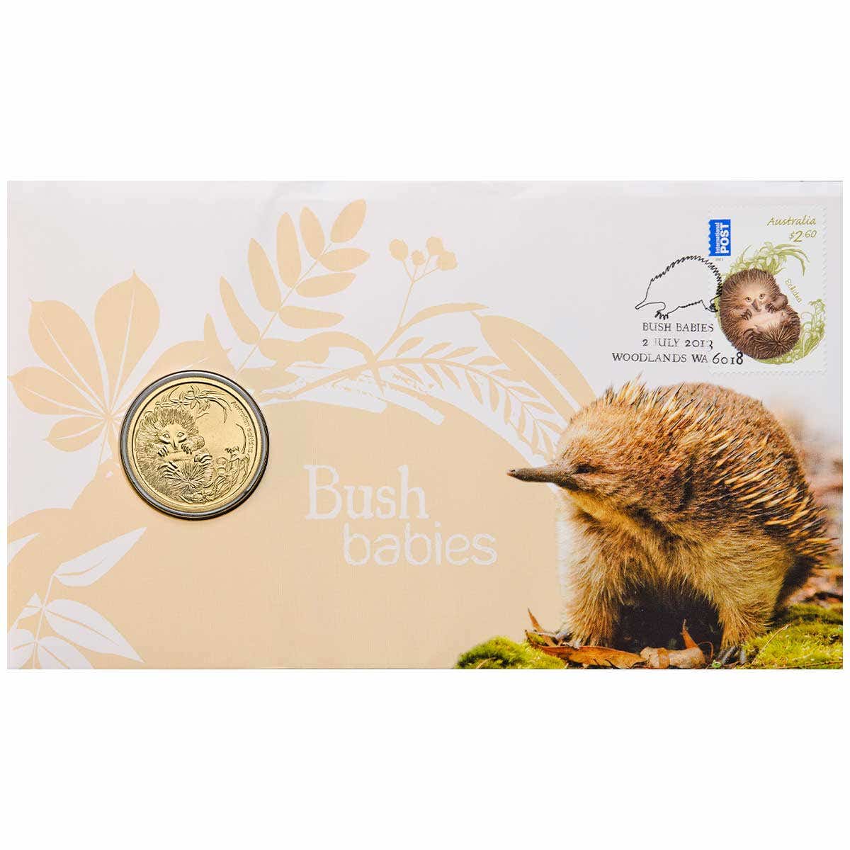 Bush Babies Echidna 2013 $1 Stamp & Coin Cover