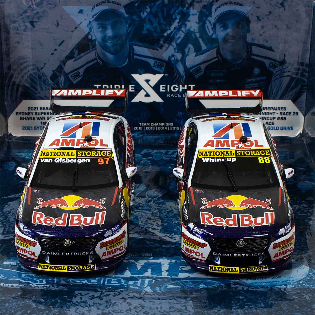 HOLDEN ZB COMMODORE - RED BULL AMPOL RACING - VAN GISBERGEN/WHINCUP - 2021 TEAMS CHAMPIONSHIP WINNER TWIN SET - 1:18 Scale Diecast Model Car