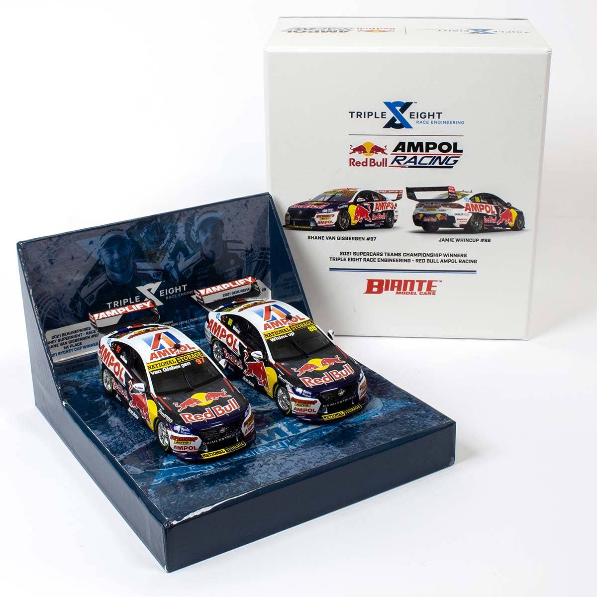HOLDEN ZB COMMODORE - RED BULL AMPOL RACING - VAN GISBERGEN/WHINCUP - 2021 TEAMS CHAMPIONSHIP WINNER TWIN SET - 1:18 Scale Diecast Model Car