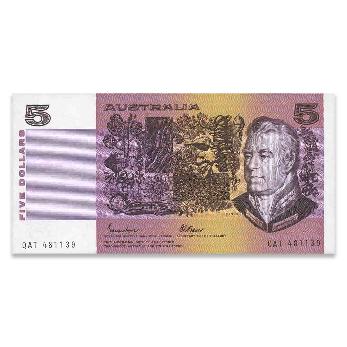 1985 $5 R209B Johnston/Fraser Gothic Banknote Uncirculated