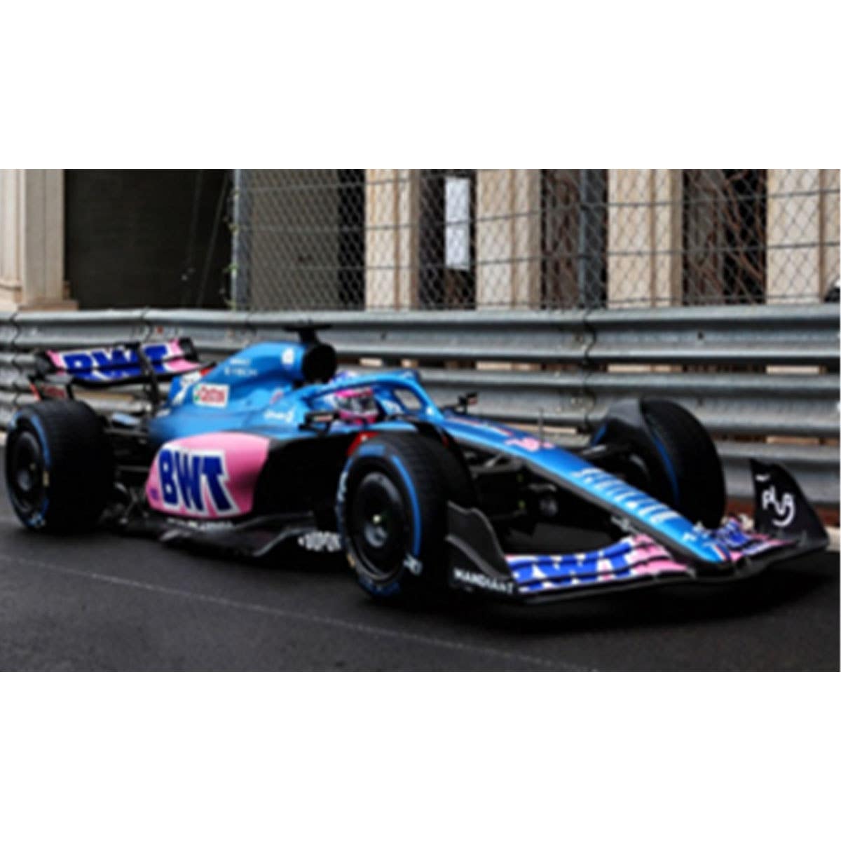 Alpine A522 No.14 BWT Alpine F1 Team - 7th Monaco GP 2022 - Fernando Alonso.  With Acrylic Cover - 1:18 Scale Resin Model Car