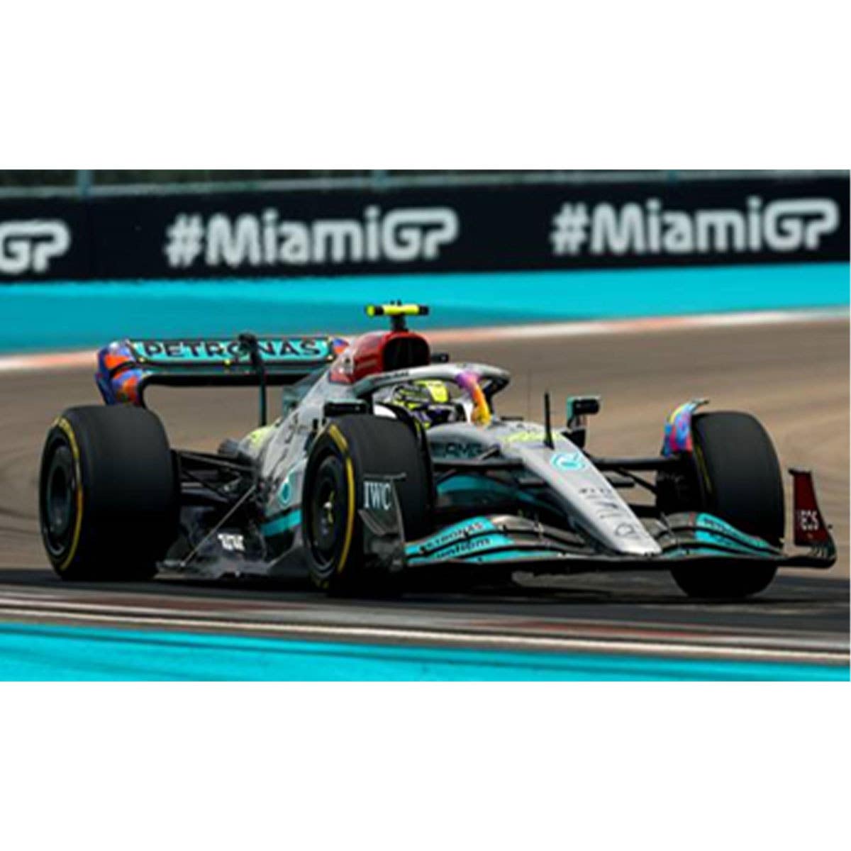 Mercedes-AMG Petronas F1 W13 E Performance No.44 Mercedes-AMG Petronas F1 Team - Miami GP 2022 - Lewis Hamilton.  With Acrylic Cover - 1:18 Scale Resin Model Car