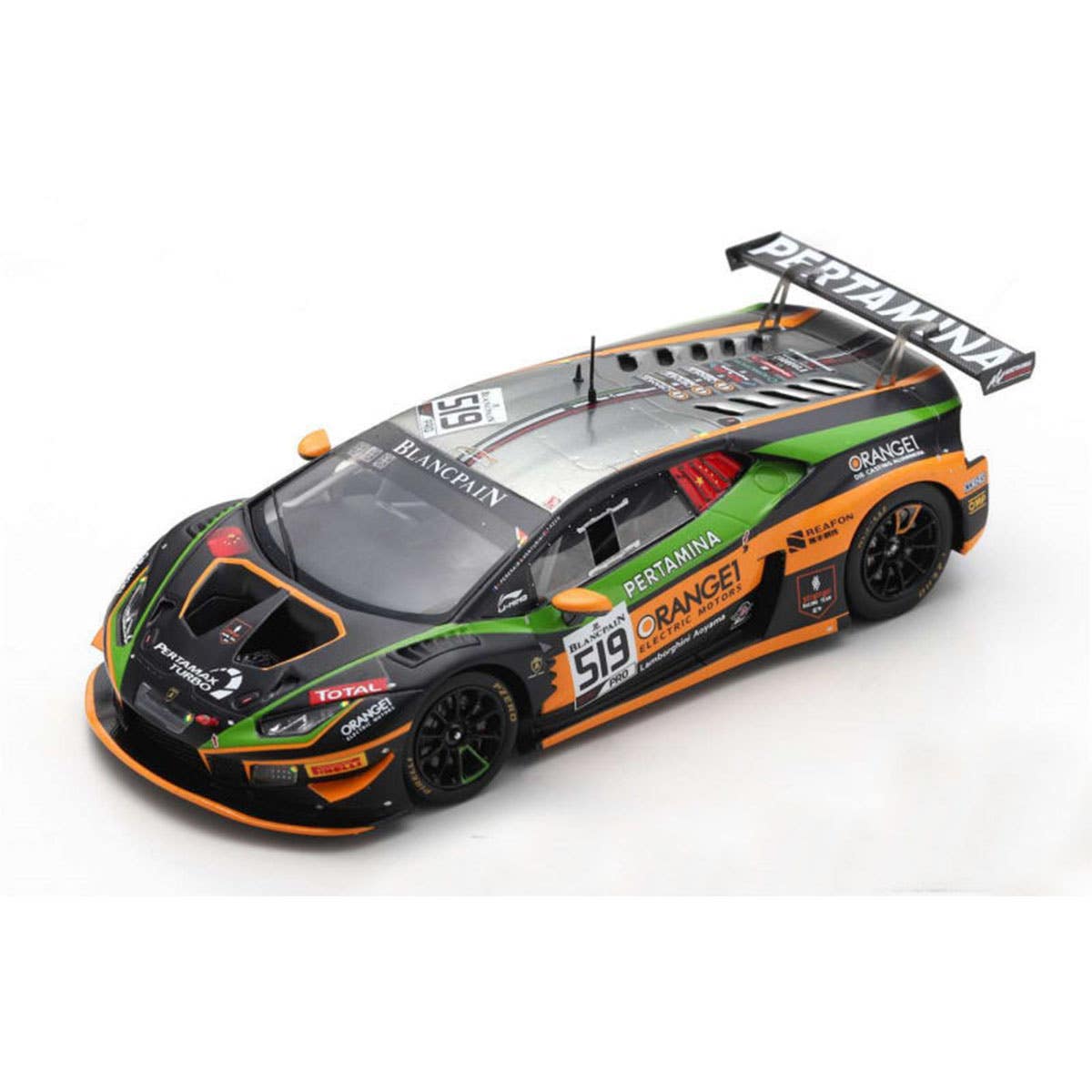 Lamborghini HuracÃ¡n GT3 EVO No.519 Orange 1 FFF Racing Team - 24H Spa 2019 - P. Keen - F. Perera - G. Venturini.  Limited 300 - 1:43 Scale Resin Model Car